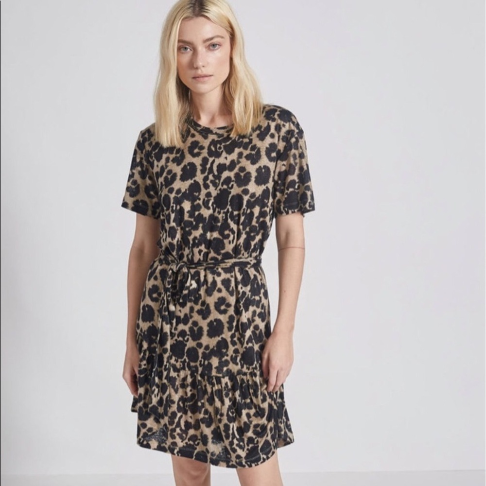 NWOT Current Elliott Leopard Print 100% Linen Tie Dress